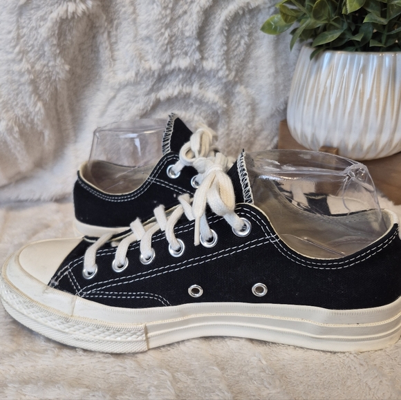 Converse X Comme Des Garsons Play Sneakers Black Low Lace Up Women's Size 8 - Picture 11 of 14
